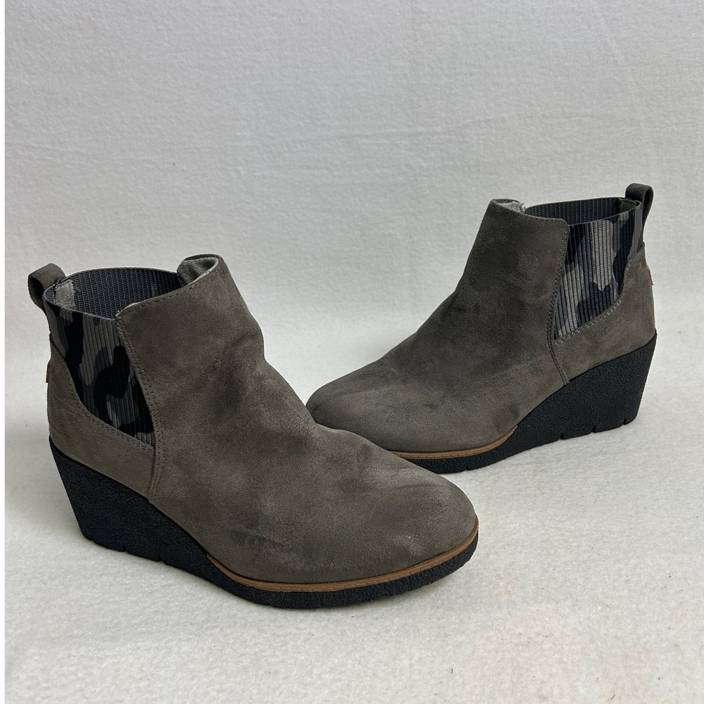 Gorpcore Dr. Scholls Women 8M Grey Lean In Camo Wedge Ankle Bootie Comfort Shoes